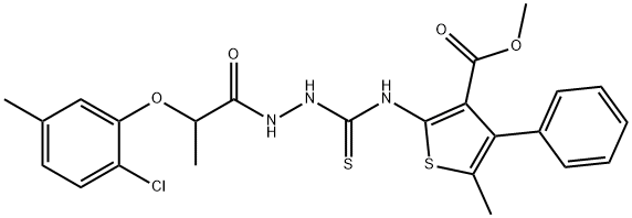 methyl 2-(2-(2-(2-chloro-5-methylphenoxy)propanoyl)hydrazinecarbothioamido)-5-methyl-4-phenylthiophene-3-carboxylate Struktur