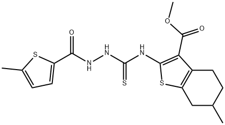 methyl 6-methyl-2-(2-(5-methylthiophene-2-carbonyl)hydrazinecarbothioamido)-4,5,6,7-tetrahydrobenzo[b]thiophene-3-carboxylate Struktur