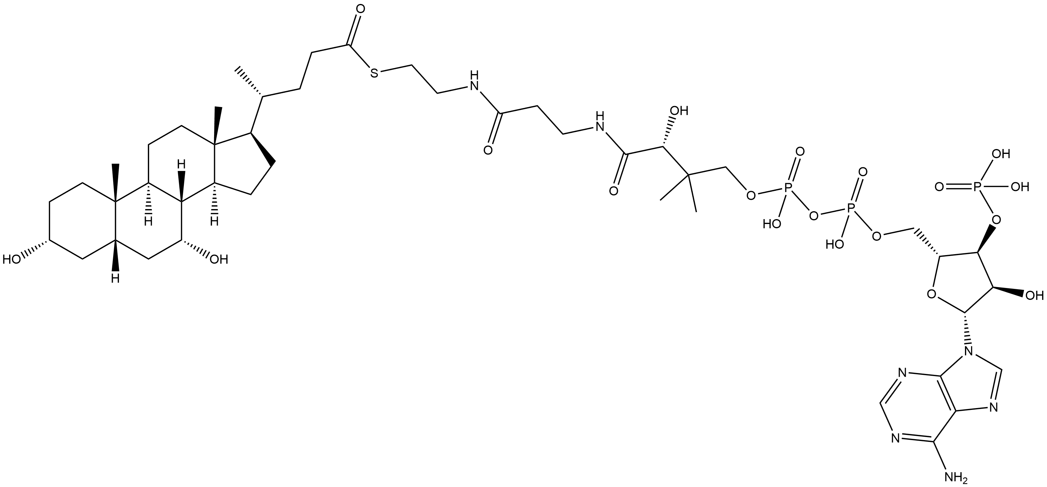 Cholane-24-thioic acid, 3,7-dihydroxy-, S-ester with coenzyme A, (3α,5β,7α)- Struktur