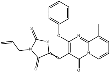 (5Z)-5-[(9-methyl-4-oxo-2-phenoxypyrido[1,2-a]pyrimidin-3-yl)methylidene]-3-prop-2-enyl-2-sulfanylidene-1,3-thiazolidin-4-one Struktur