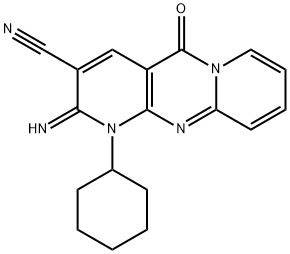 7-Cyclohexyl-6-imino-2-oxo-1,7,9-triazatricyclo[8.4.0.03,8]tetradeca-3(8),4,9,11,13-pentaene-5-carbonitrile Struktur