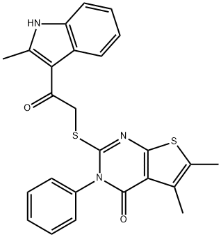 Thieno[2,3-d]pyrimidin-4(3H)-one, 5,6-dimethyl-2-[[2-(2-methyl-1H-indol-3-yl)-2-oxoethyl]thio]-3-phenyl- Struktur