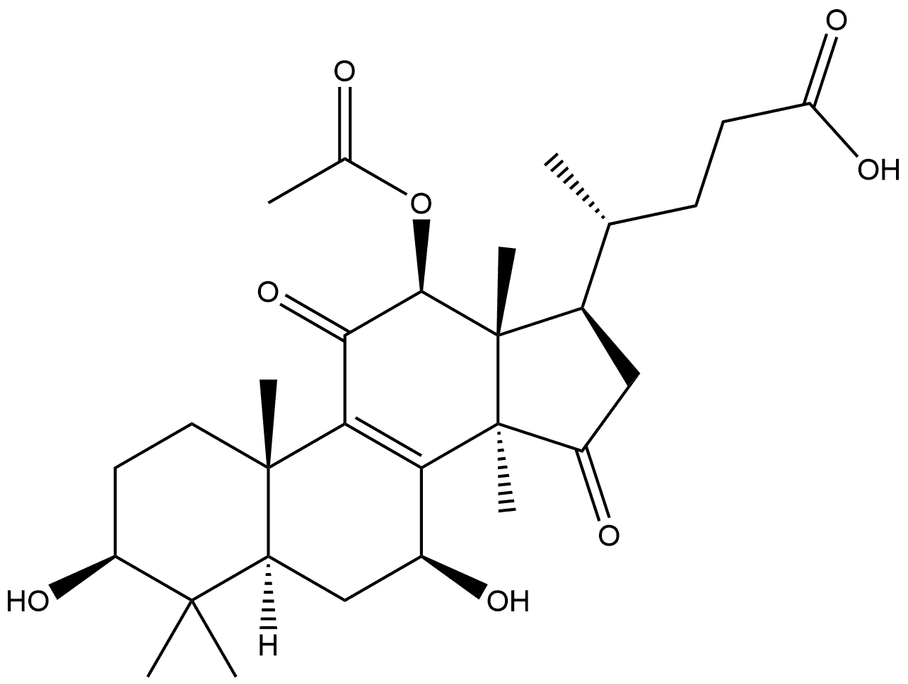 Chol-8-en-24-oic acid, 12-(acetyloxy)-3,7-dihydroxy-4,4,14-trimethyl-11,15-dioxo-, (3β,5α,7β,12β)- Struktur