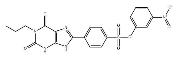 Benzenesulfonic acid, 4-(2,3,6,9-tetrahydro-2,6-dioxo-1-propyl-1H-purin-8-yl)-, 3-nitrophenyl ester Struktur