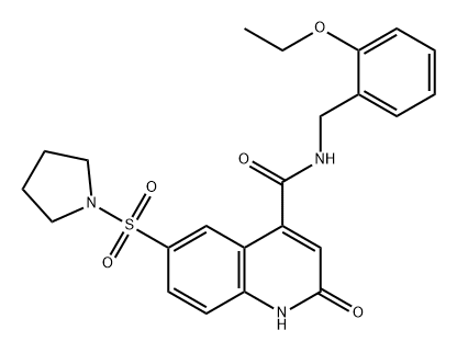 4-Quinolinecarboxamide, N-[(2-ethoxyphenyl)methyl]-1,2-dihydro-2-oxo-6-(1-pyrrolidinylsulfonyl)- Struktur