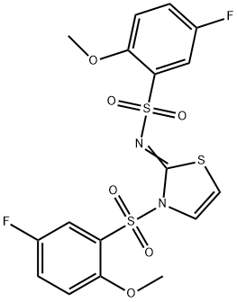 (NZ)-5-fluoro-N-[3-(5-fluoro-2-methoxyphenyl)sulfonyl-1,3-thiazol-2-ylidene]-2-methoxybenzenesulfonamide Struktur