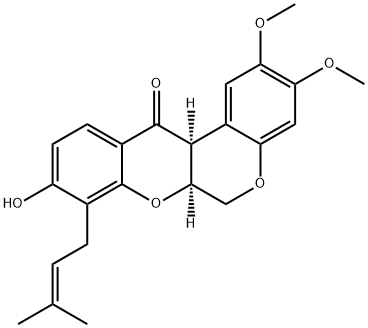 [1]Benzopyrano[3,4-b][1]benzopyran-12(6H)-one, 6a,12a-dihydro-9-hydroxy-2,3-dimethoxy-8-(3-methyl-2-buten-1-yl)-, (6aS,12aS)- Struktur