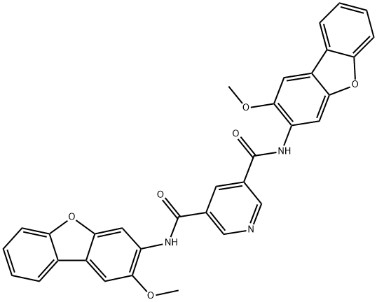 N~3~,N~5~-bis(2-methoxydibenzo[b,d]furan-3-yl)-3,5-pyridinedicarboxamide Struktur