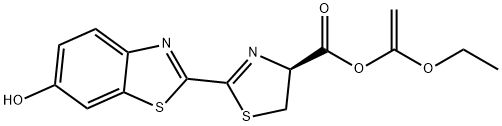 4-Thiazolecarboxylic acid, 4,5-dihydro-2-(6-hydroxy-2-benzothiazolyl)-, 1-ethoxyethenyl ester, (S)- (9CI) Struktur