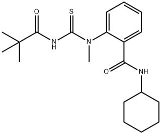 N-cyclohexyl-2-[2,2-dimethylpropanoylcarbamothioyl(methyl)amino]benzamide Struktur