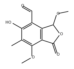 4-Isobenzofurancarboxaldehyde, 1,3-dihydro-5-hydroxy-3,7-dimethoxy-6-methyl-1-oxo- Struktur