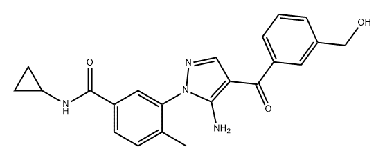 Benzamide, 3-[5-amino-4-[3-(hydroxymethyl)benzoyl]-1H-pyrazol-1-yl]-N-cyclopropyl-4-methyl- Struktur