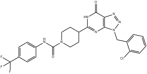 1-Piperidinecarboxamide, 4-[3-[(2-chlorophenyl)methyl]-6,7-dihydro-7-oxo-3H-1,2,3-triazolo[4,5-d]pyrimidin-5-yl]-N-[4-(trifluoromethyl)phenyl]- Struktur