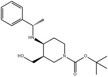 1-Piperidinecarboxylic acid, 3-(hydroxymethyl)-4-[[(1S)-1-phenylethyl]amino]-, 1,1-dimethylethyl ester, (3R,4S)- Struktur