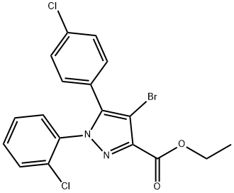 Ethyl 4-bromo-1-(2-chlorophenyl)-5-(4-chlorophenyl)-1H-pyrazole-3-carboxylate Struktur