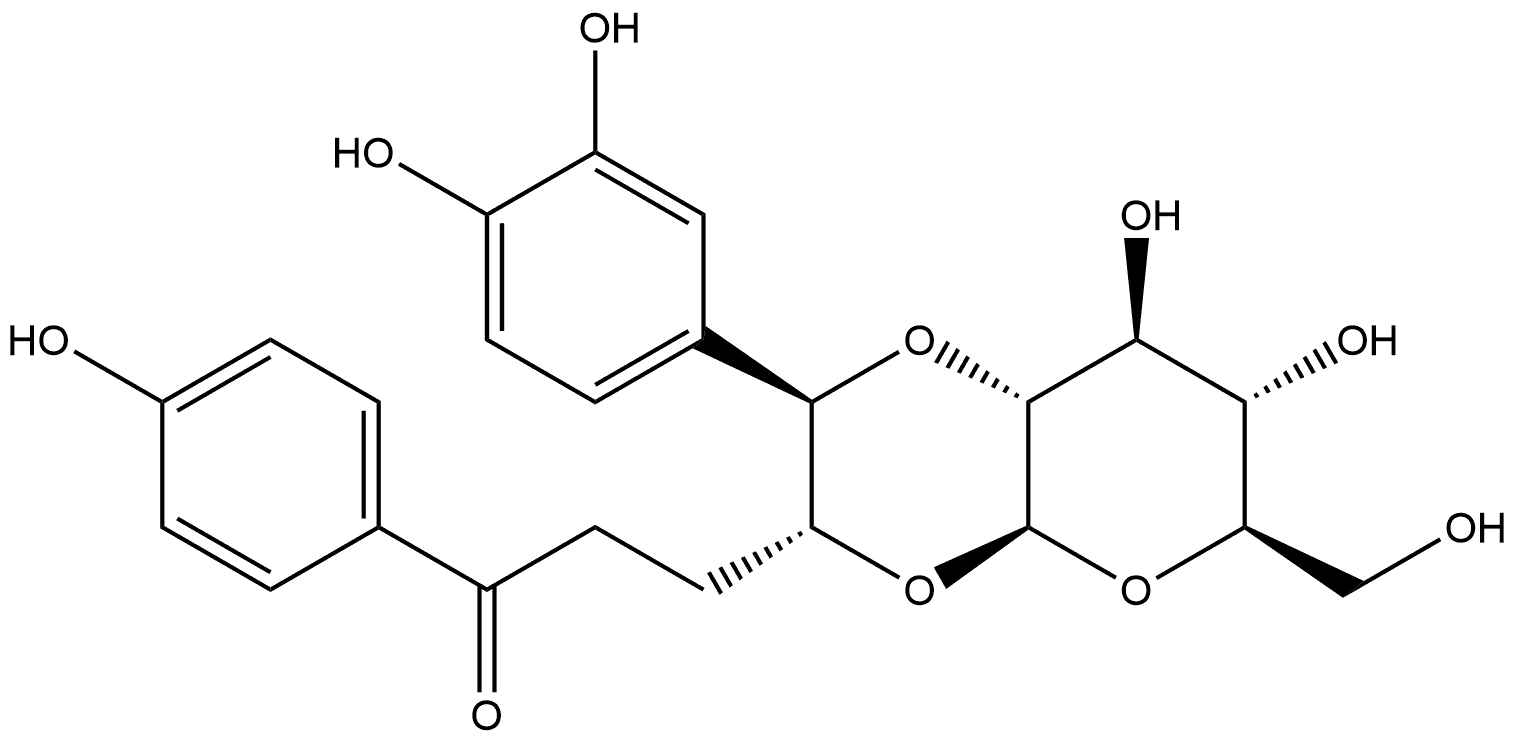 β-D-Glucopyranose, 1,2-O-[(1R,2R)-2-(3,4-dihydroxyphenyl)-1-[3-(4-hydroxyphenyl)-3-oxopropyl]-1,2-ethanediyl]- (9CI) Struktur