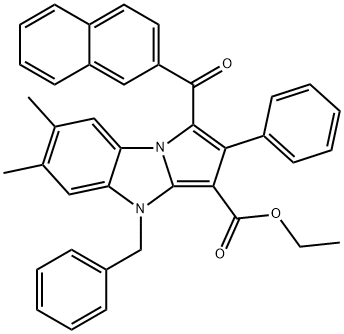 ethyl 7-benzyl-10,11-dimethyl-3-(naphthalene-2-carbonyl)-4-phenyl-2,7-diazatricyclo[6.4.0.0^{2,6}]dodeca-1(8),3,5,9,11-pentaene-5-carboxylate Struktur