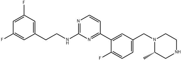 2-Pyrimidinamine, N-[2-(3,5-difluorophenyl)ethyl]-4-[2-fluoro-5-[[(2S)-2-methyl-1-piperazinyl]methyl]phenyl]- Struktur