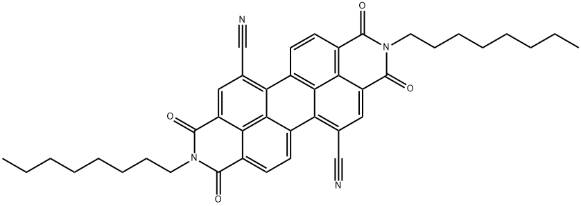 2,9-Dioctyl-1,3,8,10-tetraoxo-1,2,3,8,9,10-hexahydroanthra[2,1,9-def:6,5,10-d'e'f']diisoquinoline-5,12-dicarbonitrile Struktur