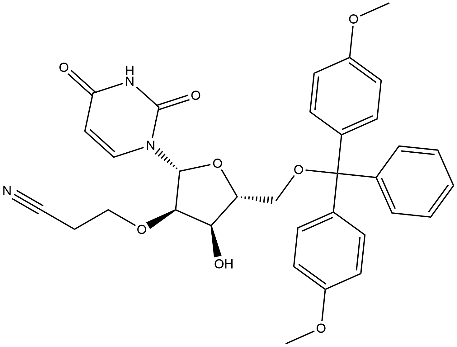 Uridine, 5'-O-[bis(4-methoxyphenyl)phenylmethyl]-2'-O-(2-cyanoethyl)- (9CI) Struktur