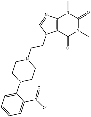 1H-Purine-2,6-dione, 3,7-dihydro-1,3-dimethyl-7-[2-[4-(2-nitrophenyl)-1-piperazinyl]ethyl]- Struktur