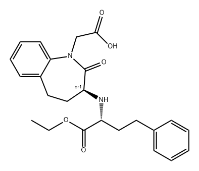 1H-1-Benzazepine-1-acetic acid, 3-[[(1R)-1-(ethoxycarbonyl)-3-phenylpropyl]amino]-2,3,4,5-tetrahydro-2-oxo-, (3S)-rel- Struktur