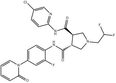 3,4-Pyrrolidinedicarboxamide, N3-(5-chloro-2-pyridinyl)-1-(2,2-difluoroethyl)-N4-[2-fluoro-4-(2-oxo-1(2H)-pyridinyl)phenyl]-, (3R,4R)- Struktur