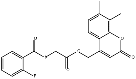 Glycine, N-(2-fluorobenzoyl)-, (7,8-dimethyl-2-oxo-2H-1-benzopyran-4-yl)methyl ester Struktur