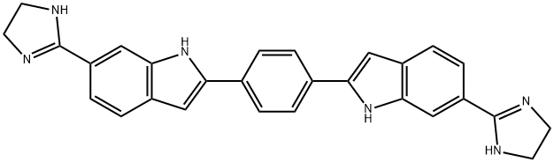 1H-Indole, 2,2'-(1,4-phenylene)bis[6-(4,5-dihydro-1H-imidazol-2-yl)- Struktur