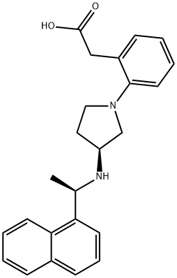 2-(2-((S)-3-(((R)-1-(naphthalen-1-yl)ethyl)amino)pyrrolidin-1-yl)phenyl)acetic acid Struktur