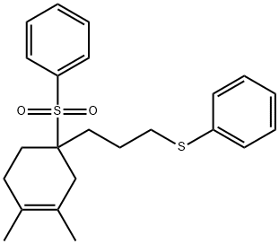 Benzene, [[3-[3,4-dimethyl-1-(phenylsulfonyl)-3-cyclohexen-1-yl]propyl]thio]- Struktur