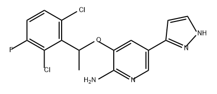 2-Pyridinamine, 3-[1-(2,6-dichloro-3-fluorophenyl)ethoxy]-5-(1H-pyrazol-3-yl)- Struktur