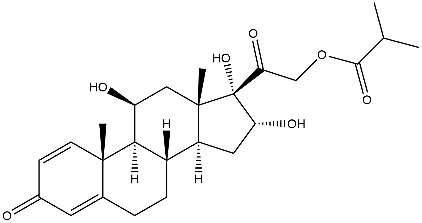 11β,16α,17α-trihydroxypregna-21-(2-methyl-1-oxopropoxy)-1,4-diene-3,20-dione Struktur