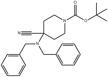 1-Piperidinecarboxylic acid, 4-[bis(phenylmethyl)amino]-4-cyano-, 1,1-dimethylethyl ester Struktur