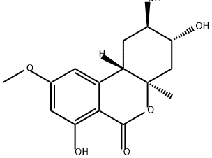 6H-Dibenzo[b,d]pyran-6-one, 1,2,3,4,4a,10b-hexahydro-2,3,7-trihydroxy-9-methoxy-4a-methyl-, (2R,3R,4aR,10bS)- Struktur