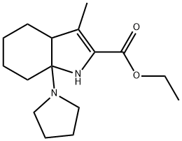 1H-Indole-2-carboxylic acid, 3a,4,5,6,7,7a-hexahydro-3-methyl-7a-(1-pyrrolidinyl)-, ethyl ester Struktur