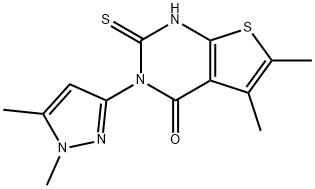 3-(1,5-dimethylpyrazol-3-yl)-5,6-dimethyl-2-sulfanylidene-1H-thieno[2,3-d]pyrimidin-4-one Struktur