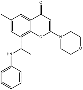 4H-1-Benzopyran-4-one, 6-methyl-2-(4-morpholinyl)-8-[1-(phenylamino)ethyl]- Struktur