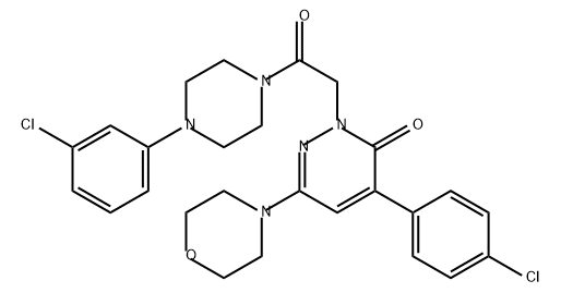 3(2H)-Pyridazinone, 4-(4-chlorophenyl)-2-[2-[4-(3-chlorophenyl)-1-piperazinyl]-2-oxoethyl]-6-(4-morpholinyl)- Struktur