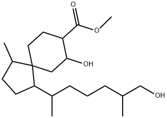 Spiro[4.5]decane-8-carboxylic acid, 7-hydroxy-1-(6-hydroxy-1,5-dimethylhexyl)-4-methyl-, methyl ester Struktur