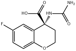 2H-1-Benzopyran-4-carboxylic acid, 4-[(aminocarbonyl)amino]-6-fluoro-3,4-dihydro-, (R)- (9CI) Struktur