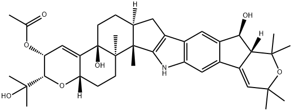 4bH-1-Benzopyrano[5',6':6,7]indeno[1,2-b]pyrano[4',3':3,4]cyclopent[1,2-f]indole-3,4b,9-triol, 2,3,5,6,6a,7,9,9a,10,12,15,15b,15c,16,17,17a-hexadecahydro-2-(1-hydroxy-1-methylethyl)-10,10,12,12,15b,15c-hexamethyl-, 3-acetate, (2S,3R,4bS,6aS,9S,9aR,15bS,15cR,17aS)- (9CI) Struktur