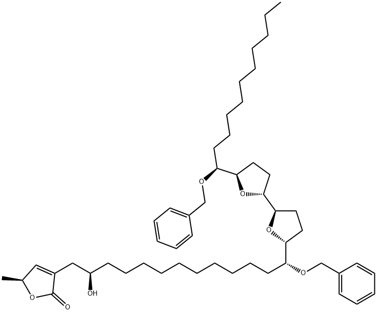 2(5H)-Furanone, 3-[(2R,13R)-2-hydroxy-13-[(2R,2'R,5R,5'R)-octahydro-5'-[(1S)-1-(phenylmethoxy)undecyl][2,2'-bifuran]-5-yl]-13-(phenylmethoxy)tridecyl]-5-methyl-, (5S)- Struktur