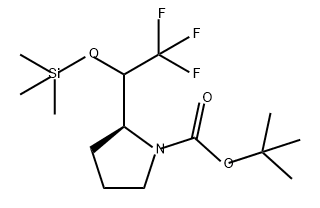 1-Pyrrolidinecarboxylic acid, 2-[2,2,2-trifluoro-1-[(trimethylsilyl)oxy]ethyl]-, 1,1-dimethylethyl ester, (2S)- Struktur