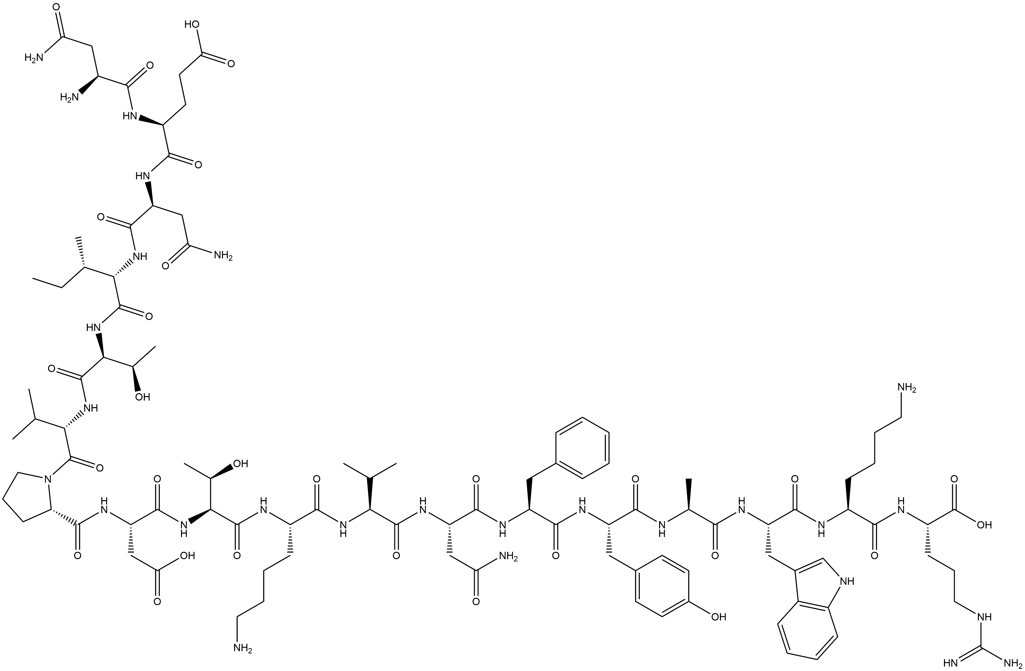 L-Arginine, L-asparaginyl-L-α-glutamyl-L-asparaginyl-L-isoleucyl-L-threonyl-L-valyl-L-prolyl-L-α-aspartyl-L-threonyl-L-lysyl-L-valyl-L-asparaginyl-L-phenylalanyl-L-tyrosyl-L-alanyl-L-tryptophyl-L-lysyl- Structure