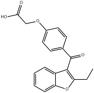 Acetic acid, 2-[4-[(2-ethyl-3-benzofuranyl)carbonyl]phenoxy]- Struktur