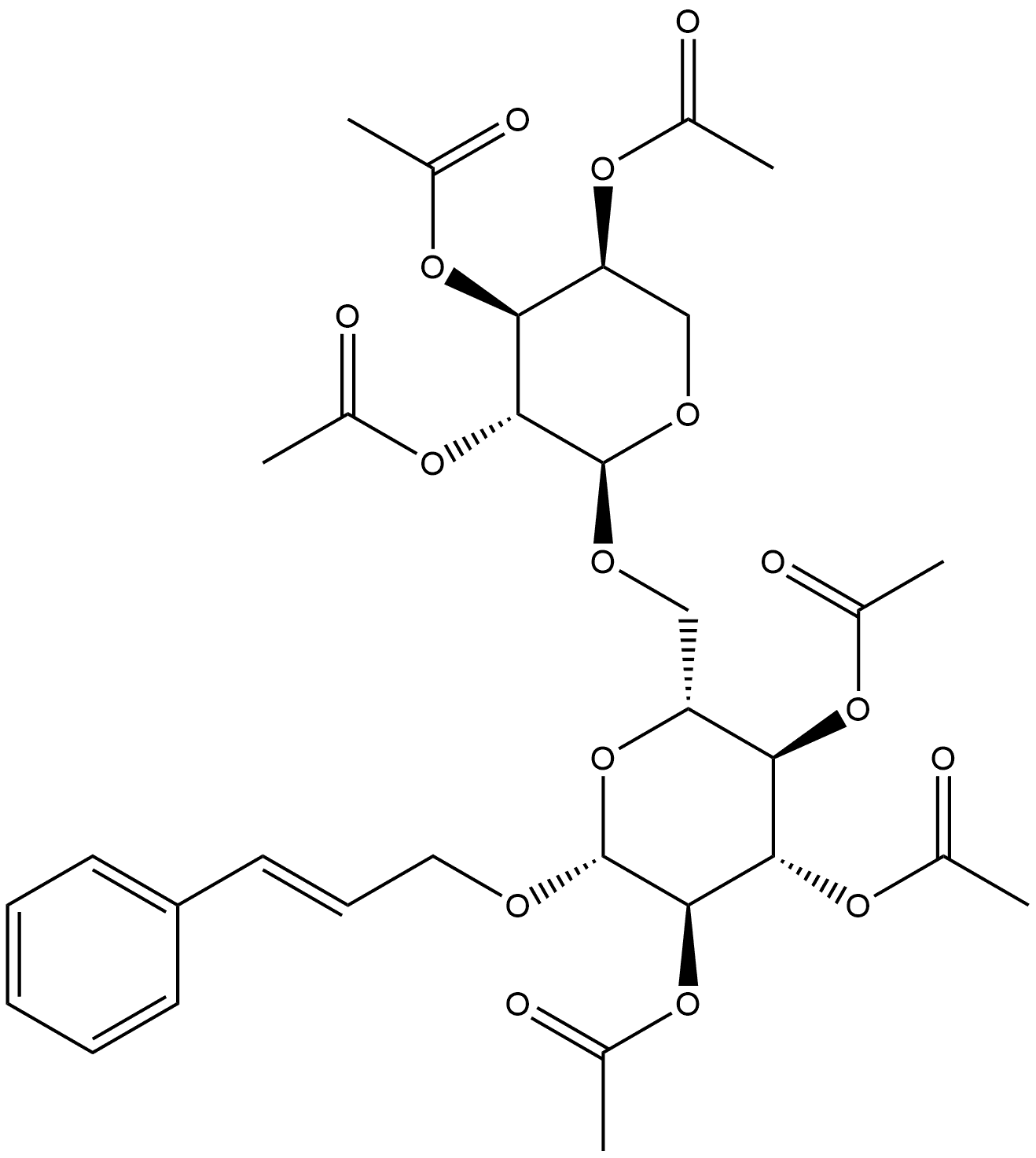 β-D-Glucopyranoside, (2E)-3-phenyl-2-propen-1-yl 6-O-(2,3,4-tri-O-acetyl-α-L-arabinopyranosyl)-, 2,3,4-triacetate Struktur