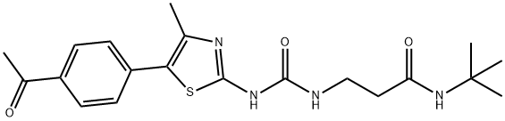 Propanamide, 3-[[[[5-(4-acetylphenyl)-4-methyl-2-thiazolyl]amino]carbonyl]amino]-N-(1,1-dimethylethyl)- Struktur