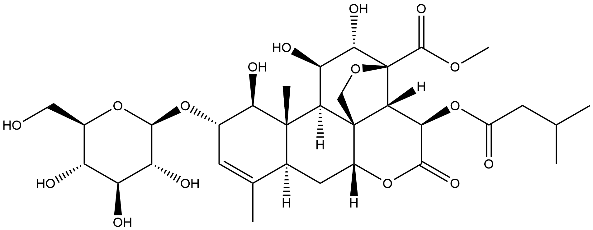 Picras-3-en-21-oic acid, 13,20-epoxy-2-(β-D-glucopyranosyloxy)-1,11,12-trihydroxy-15-(3-methyl-1-oxobutoxy)-16-oxo-, methyl ester, (1β,2α,11β,12α,15β)- (9CI)