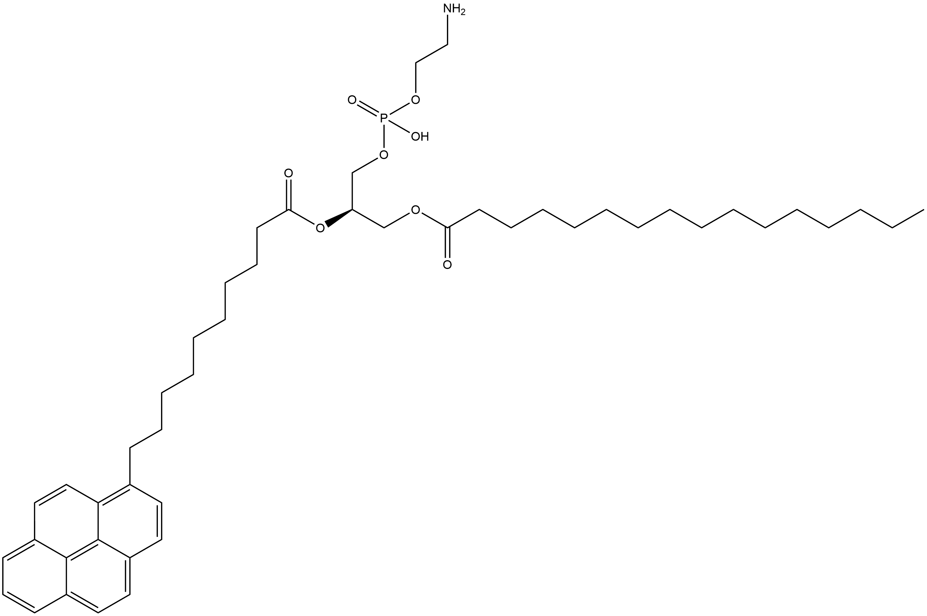 1-Pyrenedecanoic acid, (1R)-1-[[[(2-aminoethoxy)hydroxyphosphinyl]oxy]methyl]-2-[(1-oxohexadecyl)oxy]ethyl ester Struktur